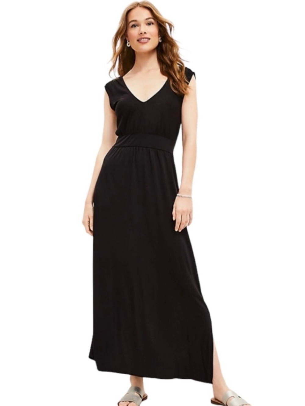 Loft Black Double V-Neck Cap Sleeve Maxi Dress - Women Size Small